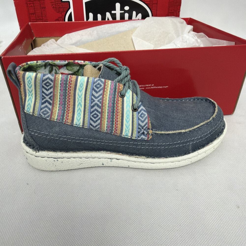 Justin Boots Breezy Southwest Moc Toe Chukka Booties Womens Blue Casual Boots JL - Picture 2 of 5